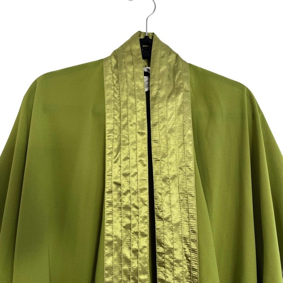 Vintage Tally Taylor Womens Jacket 18W Green Open Front Kaftan Sleeve Satin Trim - Picture 2 of 7